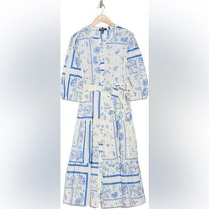 Blue and White Patterned Women's Dress